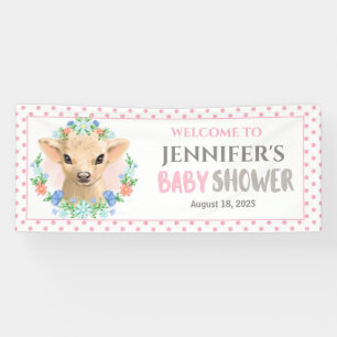 Gepersonaliseerd Koe Roze Floral Baby shower Spandoek