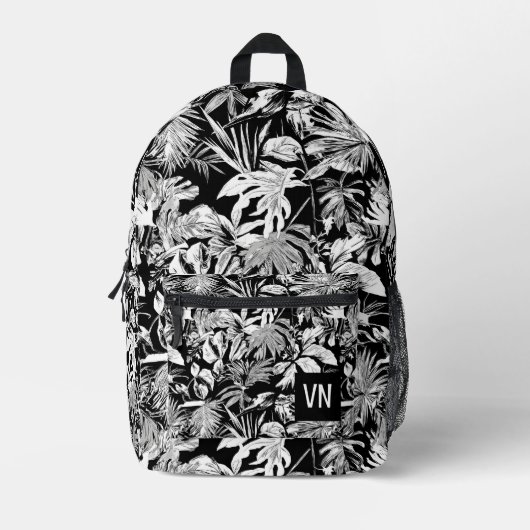 GEPERSONALISEERD Koel Zwart Wit Tropisch Blad Gedr Bedrukte Rugzak (Voorkant)