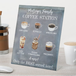 Gepersonaliseerd koffiestation voor de plattelands reclamebord met voetstuk