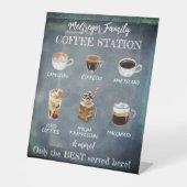 Gepersonaliseerd koffiestation voor de plattelands reclamebord met voetstuk (Voorkant)