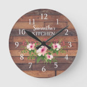 Gepersonaliseerd kogelhout en roze keukens ronde klok (Voorkant)