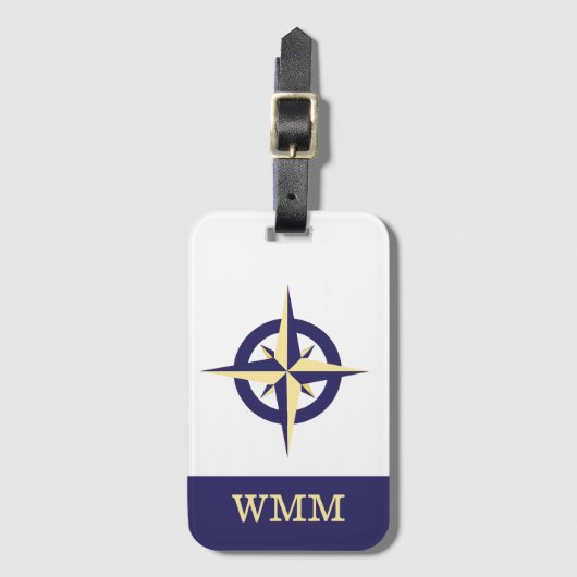 Gepersonaliseerd Kompas Roos Blauw & Goud Bagagela Bagagelabel (Voorkant (verticaal))