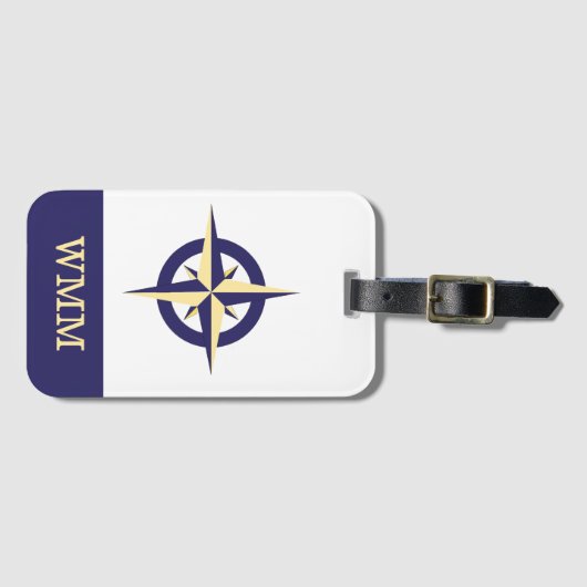 Gepersonaliseerd Kompas Roos Blauw & Goud Bagagela Bagagelabel (Voorkant (horizontaal))