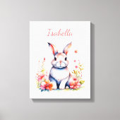 Gepersonaliseerd konijntje in roze bloemen canvas afdruk (Voorkant)