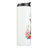 Gepersonaliseerd konijntje in roze bloemen thermosbeker (Gedraaid links)