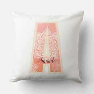 Gepersonaliseerd koraal mandala monogram A Kussen