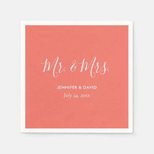 Gepersonaliseerd koraal Mr. en Mrs Wedding Napkins Servet