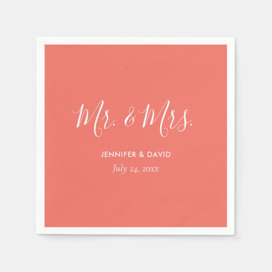 Gepersonaliseerd koraal Mr. en Mrs Wedding Napkins Servet (Voorkant)