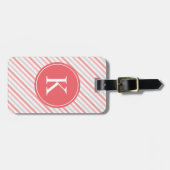 Gepersonaliseerd koraal roze grijze strips patroon bagagelabel (Voorkant horizontaal)