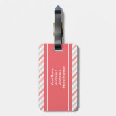 Gepersonaliseerd koraal roze grijze strips patroon bagagelabel (Achterkant verticaal)