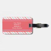 Gepersonaliseerd koraal roze grijze strips patroon bagagelabel (Achterkant horizontaal)
