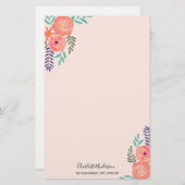 Gepersonaliseerd koraalroze Waterverf Bloem Bouque Briefpapier (Voorkant / Achterkant)