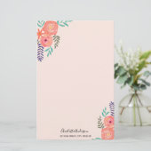 Gepersonaliseerd koraalroze Waterverf Bloem Bouque Briefpapier (Staand voorkant)