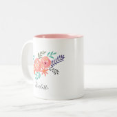 Gepersonaliseerd koraalroze Waterverf Bloem Bouque Tweekleurige Koffiemok (Voorkant links)