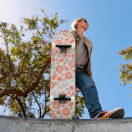 Gepersonaliseerd Koraalroze Waterverf Bloempatroon Persoonlijk Skateboard