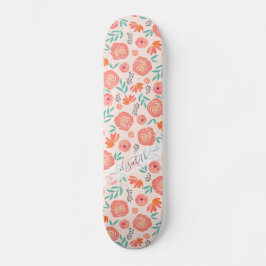 Gepersonaliseerd Koraalroze Waterverf Bloempatroon Persoonlijk Skateboard