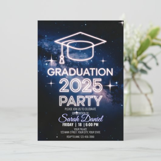 Gepersonaliseerd Kosmisch Diner Afstuderen Donkerb Kaart (Staand voorkant)