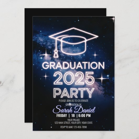 Gepersonaliseerd Kosmisch Diner Afstuderen Donkerb Kaart (Voorkant / Achterkant)