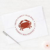 Gepersonaliseerd krab kookgebeurtenis wit ronde sticker (Envelop)
