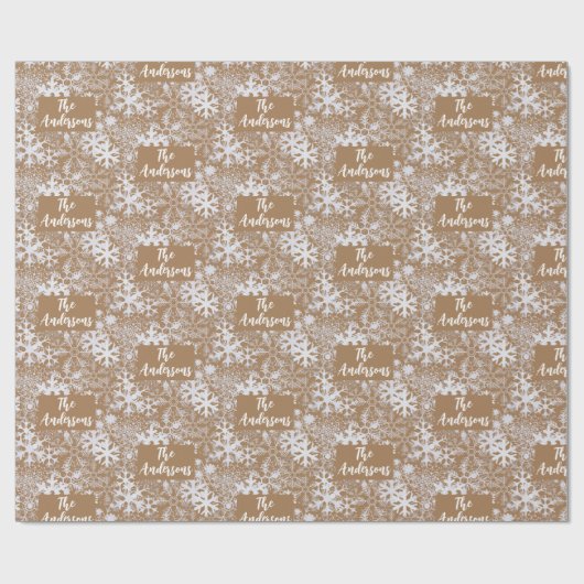 Gepersonaliseerd Kraft Snowflake Gingerbrood Kerst Cadeaupapier (Vlak)