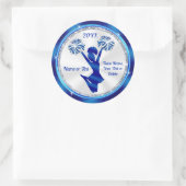 Gepersonaliseerd, KreukStickers, Blauw, Wit, Zilve Ronde Sticker (Tas)