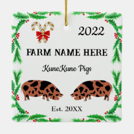 Gepersonaliseerd KuneKune Pig Boerderij Kerstmis Keramisch Ornament