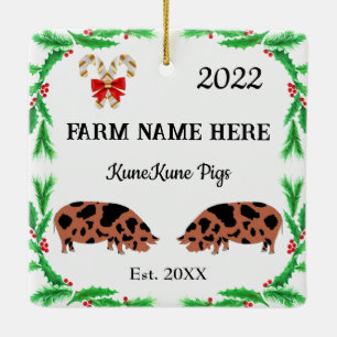Gepersonaliseerd KuneKune Pig Boerderij Kerstmis Keramisch Ornament