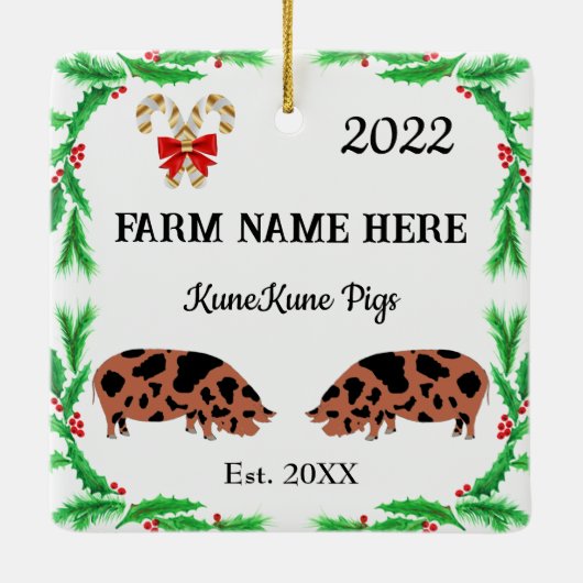 Gepersonaliseerd KuneKune Pig Boerderij Kerstmis Keramisch Ornament (Achterkant)