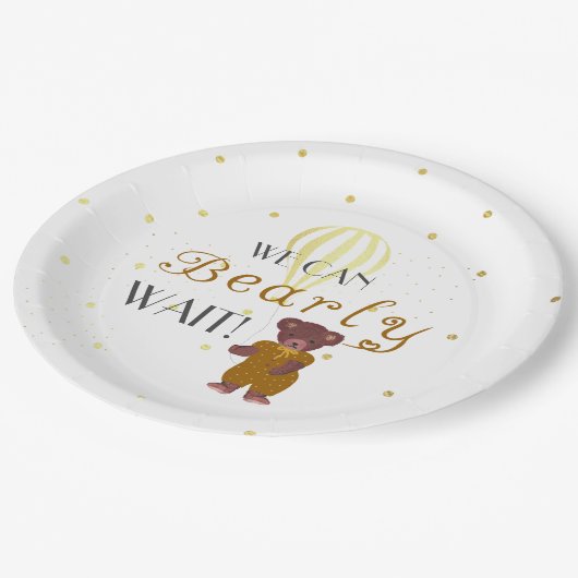 Gepersonaliseerd kunnen we Baby shower wachten Papieren Bordje (Gekanteld)