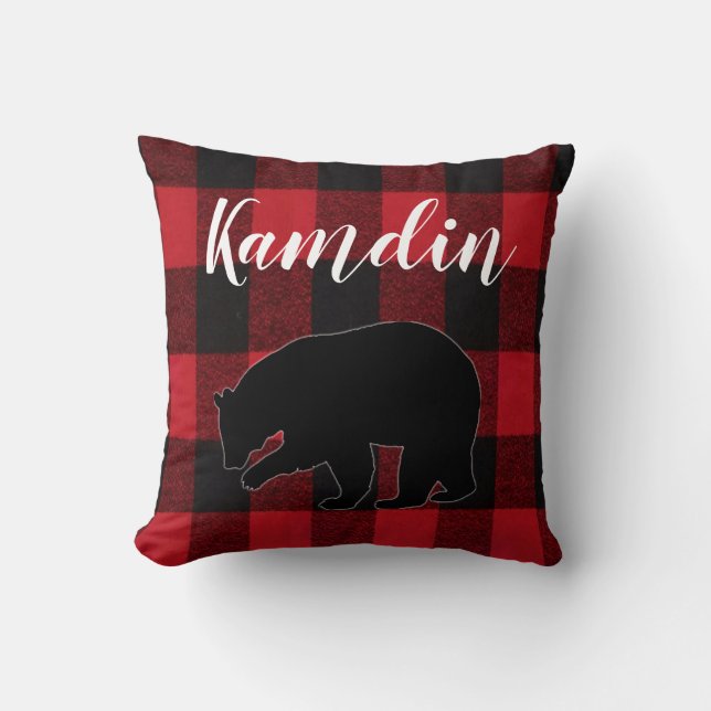 Gepersonaliseerd kussen Red Buffalo Plaid Beer Zwa (Voorkant)