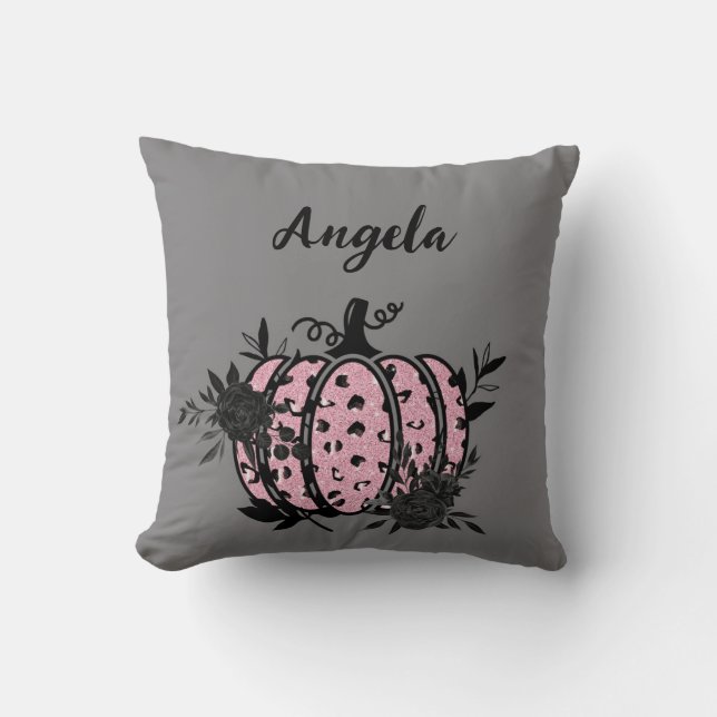 Gepersonaliseerd kussen, roze en zwarte pompoen kussen (Voorkant)