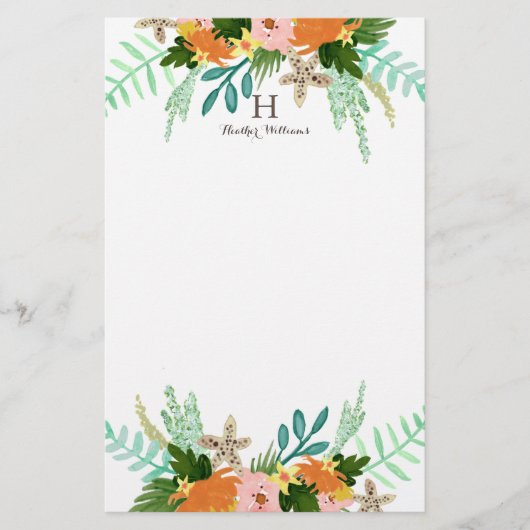 Gepersonaliseerd | Kustlijn Floral Briefpapier (Voorkant)