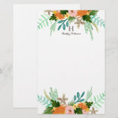 Gepersonaliseerd | Kustlijn Floral Briefpapier (Voorkant / Achterkant)