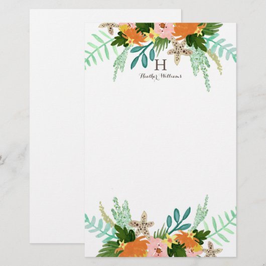 Gepersonaliseerd | Kustlijn Floral Briefpapier (Voorkant / Achterkant)