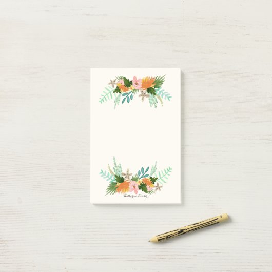 Gepersonaliseerd | Kustlijn Floral Post-it® Notes (Op bureau)