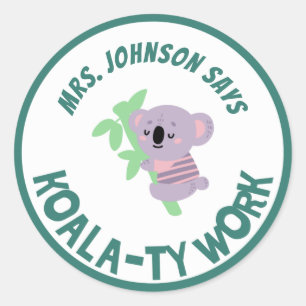 Gepersonaliseerd Kute Koala Quality Work Student R Ronde Sticker