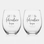 Gepersonaliseerd Laat het avontuur beginnen bruilo Wijnglas Zonder Voet (Voorkant)