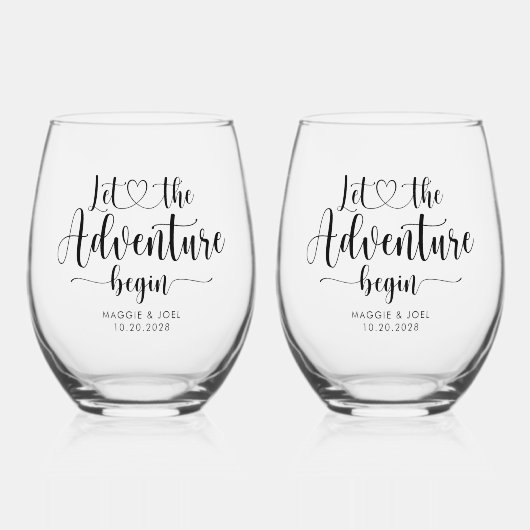 Gepersonaliseerd Laat het avontuur beginnen bruilo Wijnglas Zonder Voet (Voorkant)