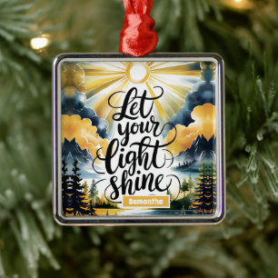 Gepersonaliseerd Laat Uw Licht Christelijk Schijne Metalen Ornament