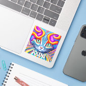 Gepersonaliseerd label | Unieke mystieke kat (Laptop met iPhone)