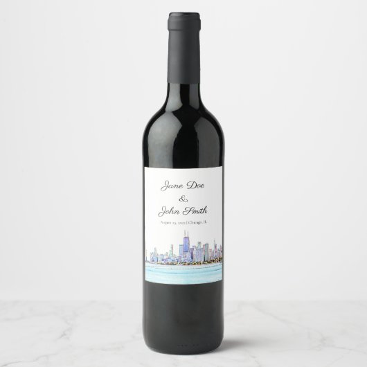 Gepersonaliseerd label voor Chicago Skyline Wine Wijn Etiket (Voorkant)