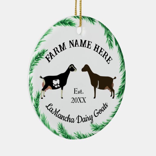 Gepersonaliseerd LaMancha Dairy Goat Pine Wreath Keramisch Ornament (Rechts)