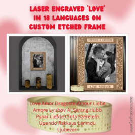 Gepersonaliseerd lasergegraveerd 'LOVE' in 18 tale Gegraveerde Lijstjes