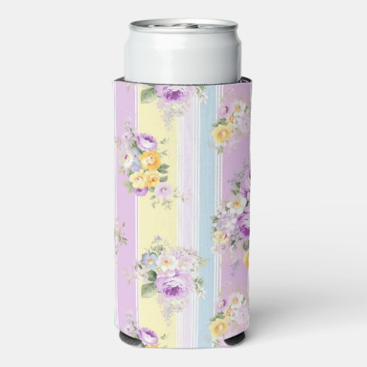 Gepersonaliseerd lavendel bloemig gestreept seltzer blikjeskoeler (Seltzer Achterkant)