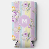 Gepersonaliseerd lavendel bloemig gestreept seltzer blikjeskoeler (Voorkant)