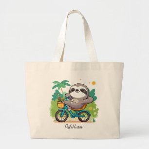 Gepersonaliseerd Lazy Sloth's Relaxing Bike Advent Grote Tote Bag