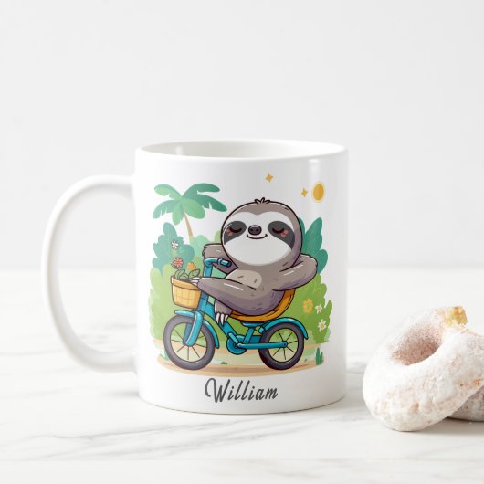 Gepersonaliseerd Lazy Sloth's Relaxing Bike Advent Koffiemok (Met donut)