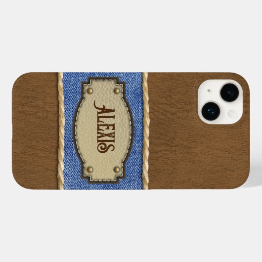 Gepersonaliseerd leer & Denim-look Case-Mate iPhone Case (Achterkant (horizontaal))