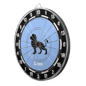 Gepersonaliseerd leeuwensilhouet op lichtblauw dartbord (Voorkant Rechts)