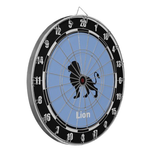 Gepersonaliseerd leeuwensilhouet op lichtblauw dartbord (Voorkant Links)